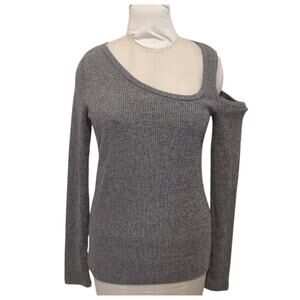 LUCKY BRAND Gray Knit Top Exposed Shoulder Size M Stretch Diagonal Neckline